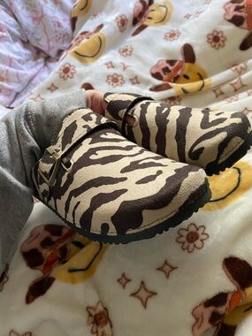 Beige and Brown Zebra Print Slip-On Clogs